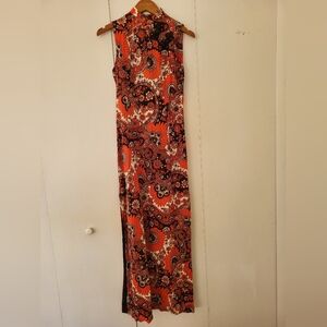Floral Orange and Red Paisley Maxi Dress Sz 11